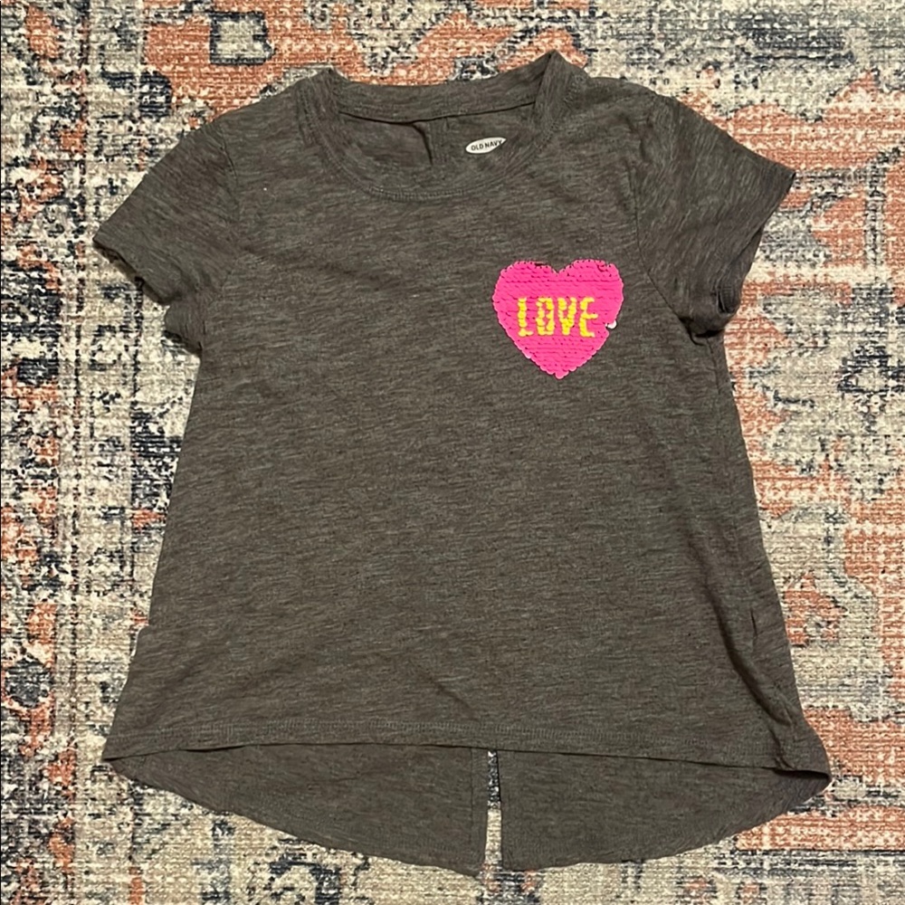 Old Navy Gray Pink Heart Short Sleeve Tee (size XS [5])